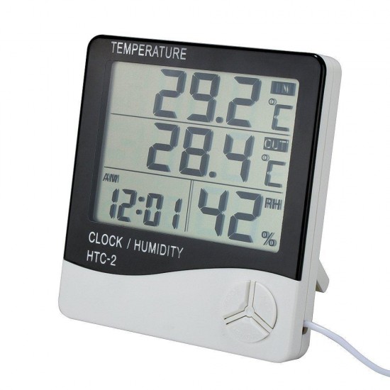 Digital Hygrometer Indoor Outdoor Humidity Meter and Temperature Monitor Thermometer Accurate Readings with Large LCD Digital Display and Alarm Clock