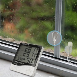 Digital Hygrometer Indoor Outdoor Humidity Meter and Temperature Monitor Thermometer Accurate Readings with Large LCD Digital Display and Alarm Clock Digital Hygrometer Indoor Outdoor Humidity Meter and Temperature Monitor Thermometer Accurate Readings with Large LCD Digital Display and Alarm Clock