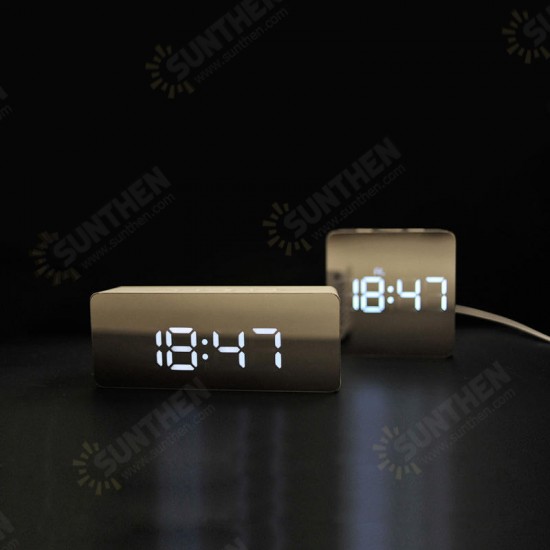 LED Alarm Clock Make-Up Mirror & Night Light Table Clock with Digital Thermometer