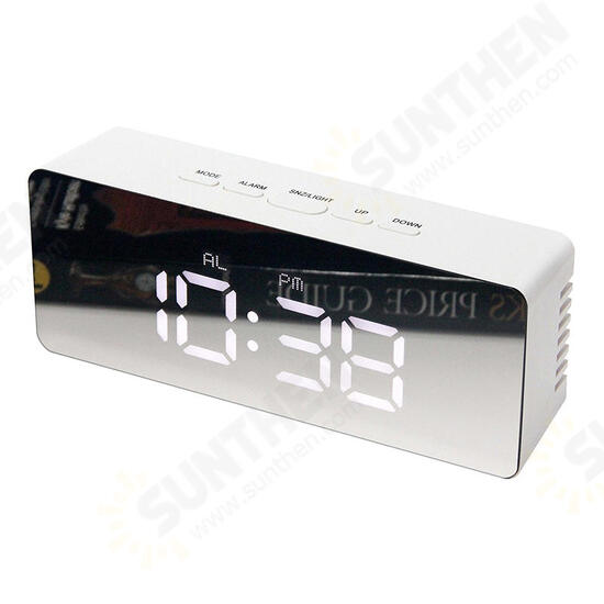 LED Alarm Clock Make-Up Mirror & Night Light Table Clock with Digital Thermometer