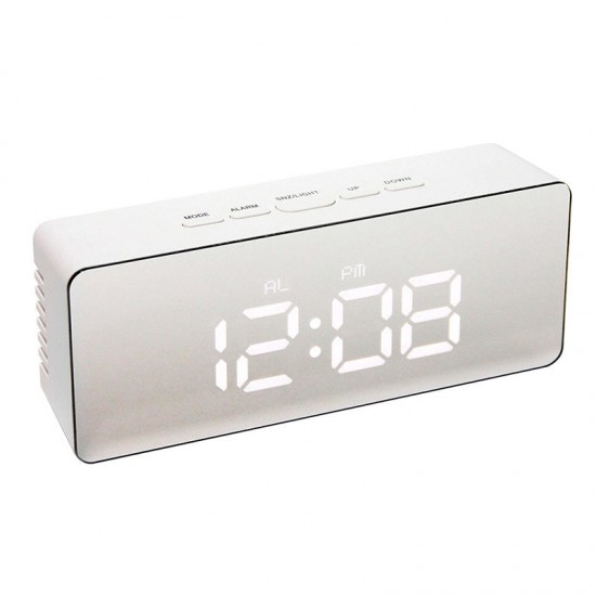 LED Alarm Clock Make-Up Mirror & Night Light Table Clock with Digital Thermometer