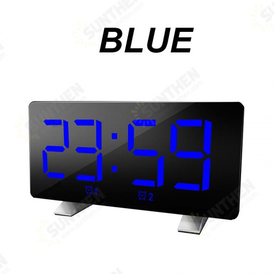 Mirror Digital Display LED Snooze Alarm Clock USB Time Night Mode Clock