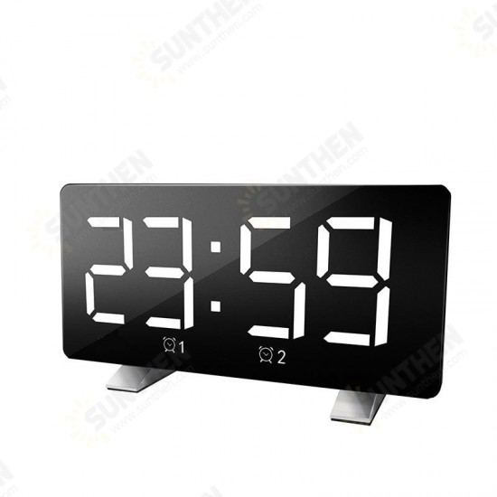 Mirror Digital Display LED Snooze Alarm Clock USB Time Night Mode Clock