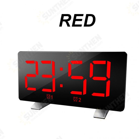 Mirror Digital Display LED Snooze Alarm Clock USB Time Night Mode Clock