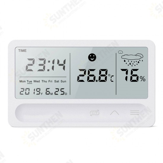 Multifunction Chargeable Thermometer Hygrometer Automatic Electronic Temperature Humidity Monitor Alarm Clock Large LCD Screen