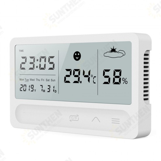 Multifunction Chargeable Thermometer Hygrometer Automatic Electronic Temperature Humidity Monitor Alarm Clock Large LCD Screen