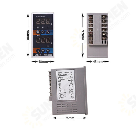 THE-2000 0~400℃ Intelligent Digital Display Temperature Time Controller for Hot Stamping Machine Oven K Type Thermocouple Relay Output