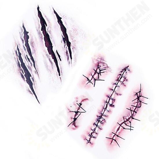 10Pcs Halloween Horror Fidelity Blood Scarring Tattoo Paste Personality