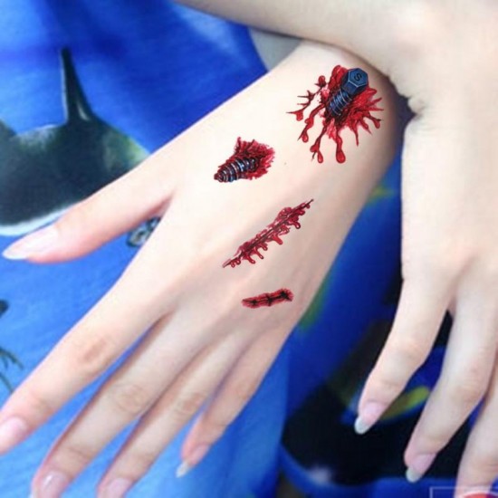10pcs Temporary Horror Wounds Bloody Scar Halloween Terror Tattoo Sticker