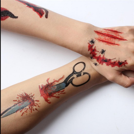 10pcs Temporary Horror Wounds Bloody Scar Halloween Terror Tattoo Sticker