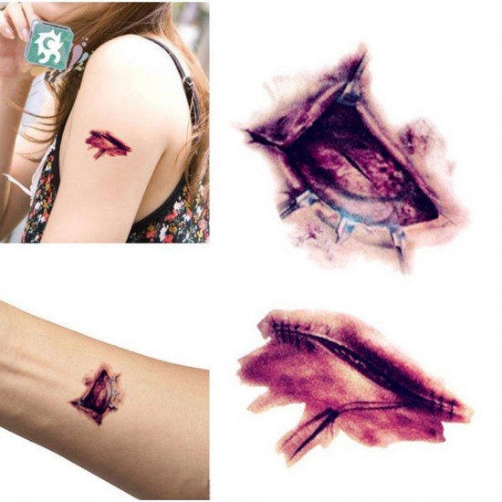 Halloween Fake Scab Scary Makeup Zombie Scars Tattoos Terror Wound Scary Bloody Sticker