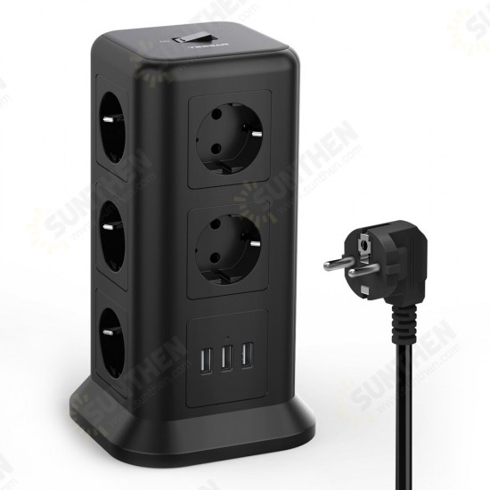 TPS01-EU 14In1 Multi-Socket 2500W Power Strip with 11 Gang and 3 USB Tower with Switch Multiple Plug with Overload Protection Distribution Socket