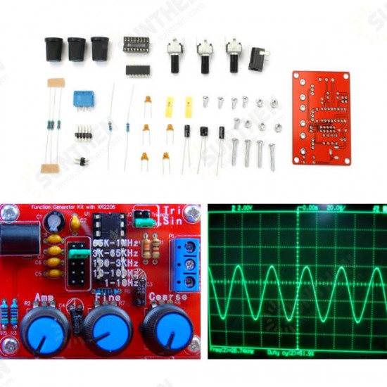 DIY XR2206 Function Signal Generator Kit Sine Triangle Square Output 1HZ-1MHZ