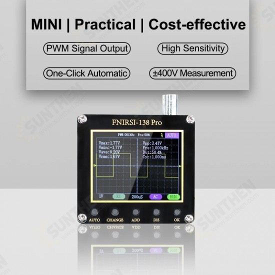 138 PRO Handheld Digital Oscilloscope 2.5MSa/s 200KHz Analog Bandwidth Support AUTO 80Khz PWM and Firmware Update without Battery