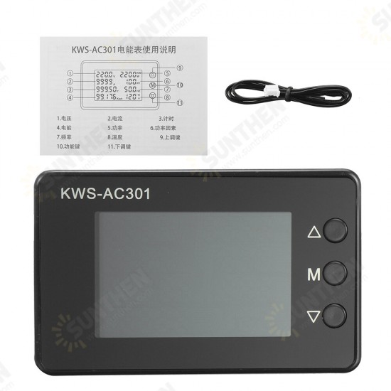 KWS-AC301 8 in1 Voltmeter Ammeter AC 50-300V Power Energy Meter LED Digital AC Wattmeter Electricity Meter 0-100A