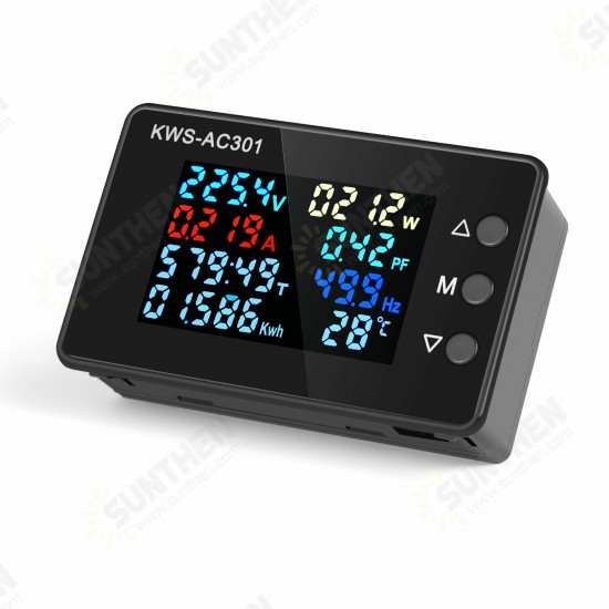 KWS-AC301 8 in1 Voltmeter Ammeter AC 50-300V Power Energy Meter LED Digital AC Wattmeter Electricity Meter 0-100A