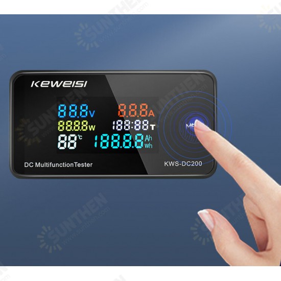 KWS-DC200 0-200V 0-100A DC Digital Display Voltage and Current Meter Color Screen Power Tempterature Tester Timer