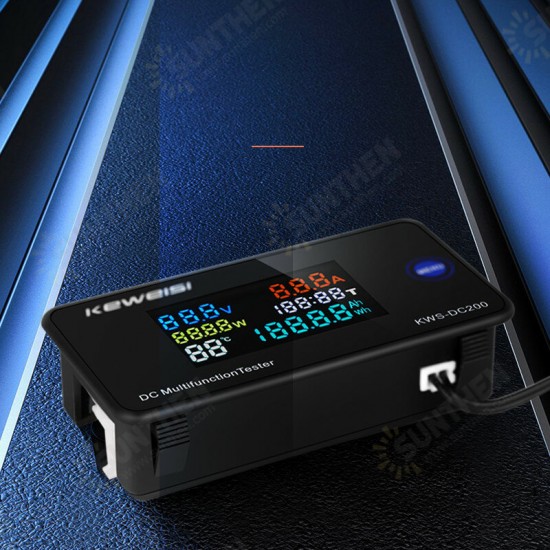 KWS-DC200 0-200V 0-100A DC Digital Display Voltage and Current Meter Color Screen Power Tempterature Tester Timer