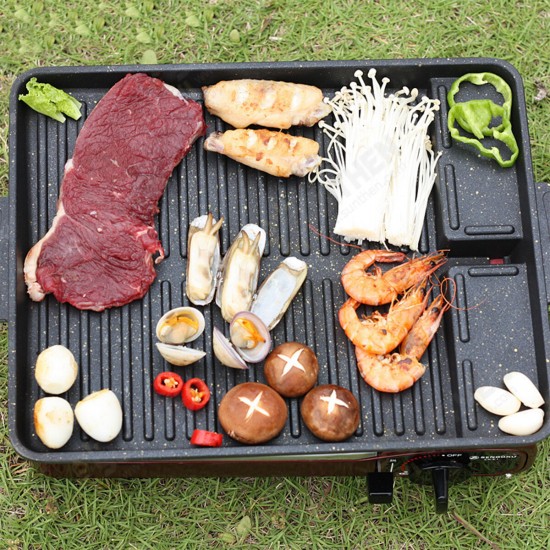 F50434 BBQ Grill Tray Cooking Plate Maifan Stone Coating Outdoor 32.5*26*4CM