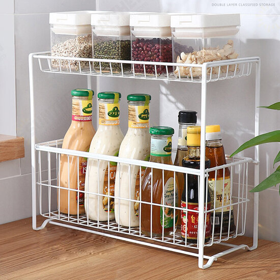 2 Tier Kitchen Cabinet Organizer Slides Under Holder Storage Rack Shelf Basket