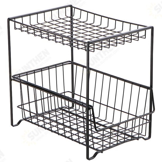 2 Tier Kitchen Cabinet Organizer Slides Under Holder Storage Rack Shelf Basket