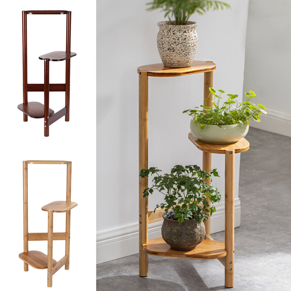 3-Tier Corner Wooden Plant Stand Garden Flower Pot Holder Display Rack ...