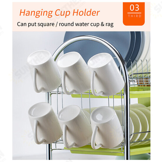 3 Tiers Dish Plate Cup Drying Rack Organizer Drainer Storage Holder For Kitchen