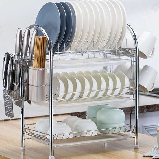 3 Tiers Dish Plate Cup Drying Rack Organizer Drainer Storage Holder For Kitchen