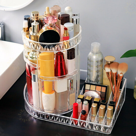 360 Degree Rotation Transparent Tabletop Acrylic Cosmetic Rotating Makeup Organizer Spinning Rack Large Capacity