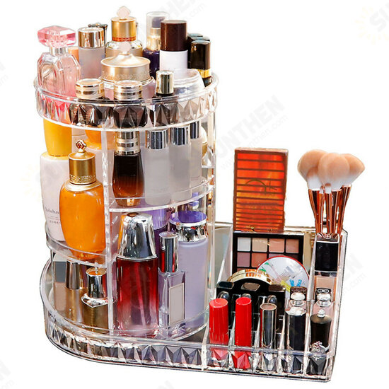 360 Degree Rotation Transparent Tabletop Acrylic Cosmetic Rotating Makeup Organizer Spinning Rack Large Capacity