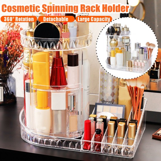 360 Degree Rotation Transparent Tabletop Acrylic Cosmetic Rotating Makeup Organizer Spinning Rack Large Capacity