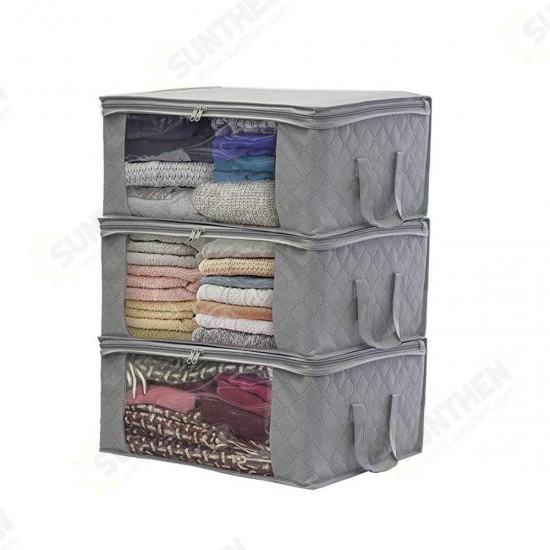 3PCS Foldable Clothes Storage Boxes Bags Ziped Organizers Closet Wardrobe