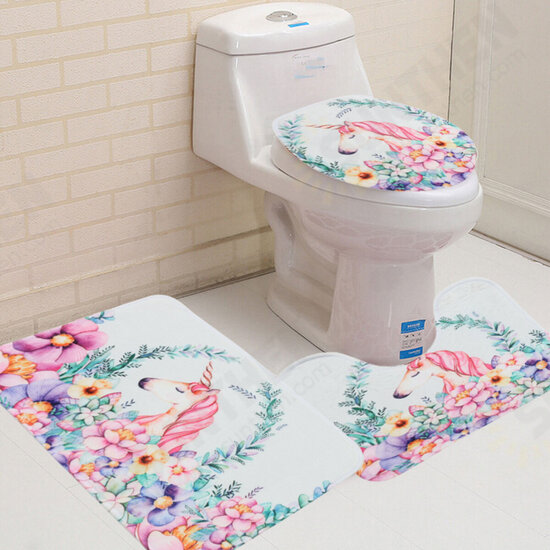 3Pcs Bath Mat Set Non Slip Pedestal Mat Toilet Bathroom Rug Memory Foam Design