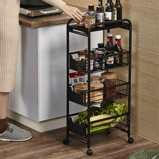 4 Tier White/Black Metal Rolling Utility Cart Trolley Storage Shelf Kitchen Rack