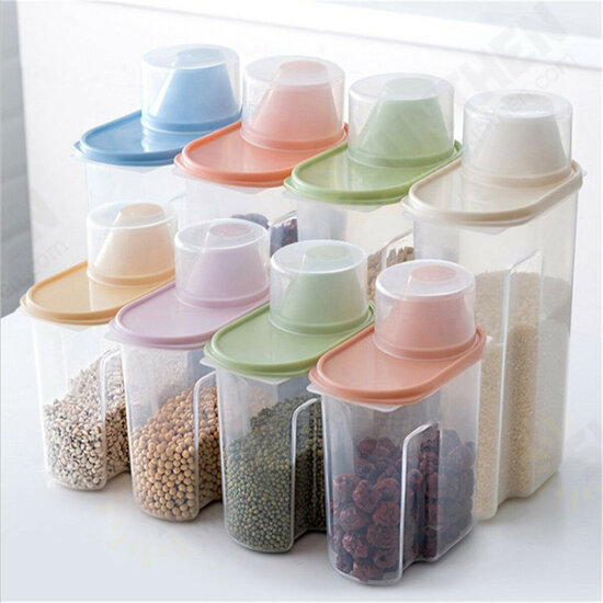 4Pcs Cereal Storage Box Plastic Rice Container Food Sealed Jar Cans Kitchen Grain Dried Fruit Snacks Storage Box