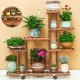 5 Tier Fir Wood Wooden Plant Flower Display Stand Shelf Rack Holder & Wheels