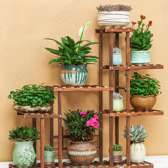 5 Tier Fir Wood Wooden Plant Flower Display Stand Shelf Rack Holder & Wheels