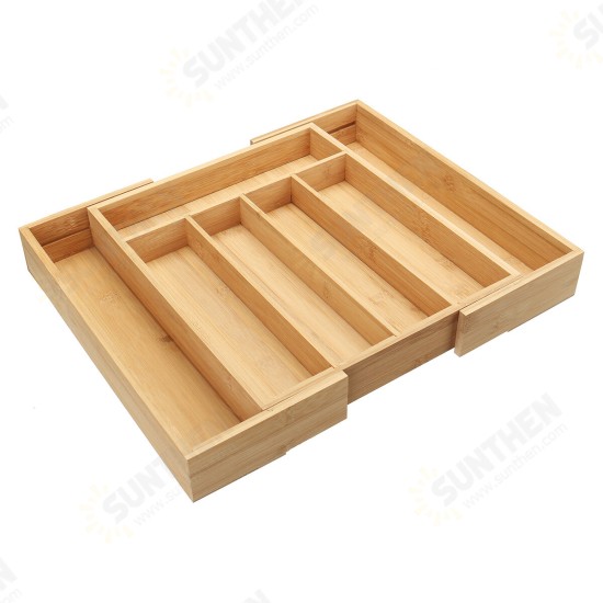 7 Cells Wooden Cutlery Drawer Draw Organiser Bamboo Expandable Tray