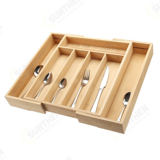 7 Cells Wooden Cutlery Drawer Draw Organiser Bamboo Expandable Tray