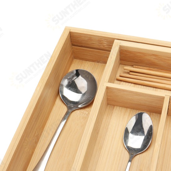 7 Cells Wooden Cutlery Drawer Draw Organiser Bamboo Expandable Tray