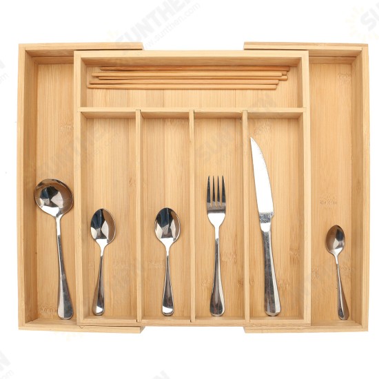 7 Cells Wooden Cutlery Drawer Draw Organiser Bamboo Expandable Tray