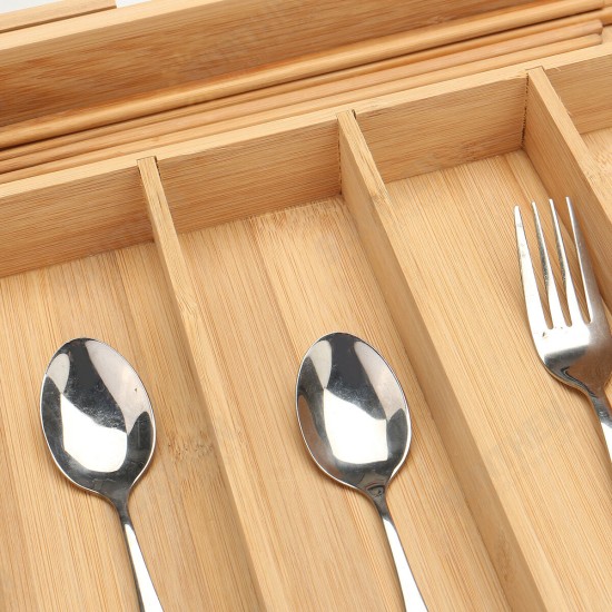 7 Cells Wooden Cutlery Drawer Draw Organiser Bamboo Expandable Tray