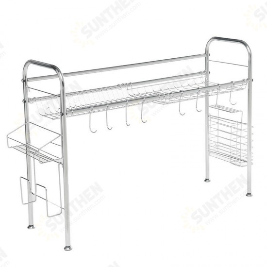 95x62x25.5cm 2 Tiers Over The Sink Dish Drying Rack Shelf Stainless Kitchen Cutlery Holder