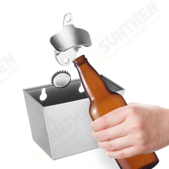 Barware Gear Bottle Opener Catcher Bundle Wall Mounted Bottle Cap Opener with Catcher Box