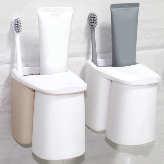 Bathroom Toothpaste Toothbrush Holder Storage Shelf Rack Set Magnetic Cups