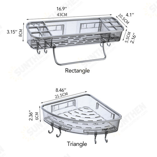 Bathroom Triangular Shower Shelf Corner Bath Storage Holder Rack With Hooker