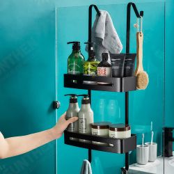 Black Hanging Bath Shelves Bathroom Shelf Organizer Nail-free Shampoo Holder Black Hanging Bath Shelves Bathroom Shelf Organizer Nail-free Shampoo Holder