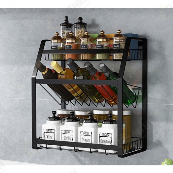 Black Seasoning Rack Kitchen Household Three-layer Storage Rack