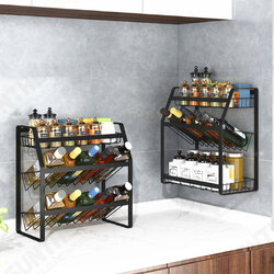 Black Seasoning Rack Kitchen Household Three-layer Storage Rack Black Seasoning Rack Kitchen Household Three-layer Storage Rack