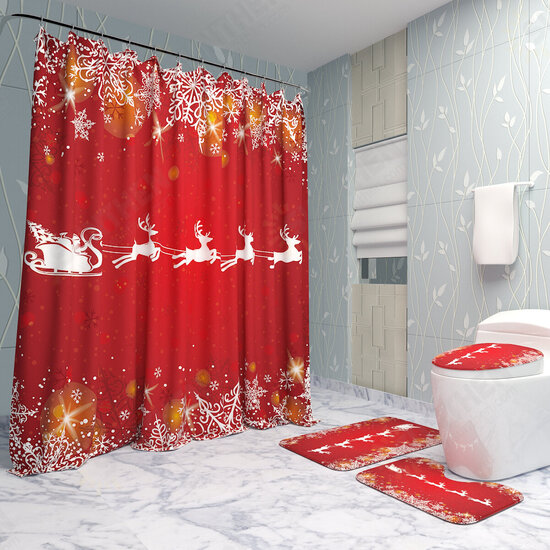 Christmas Decorations 180x180cm Shower Curtain Mat Bathroom Anti-slip Carpet Rug